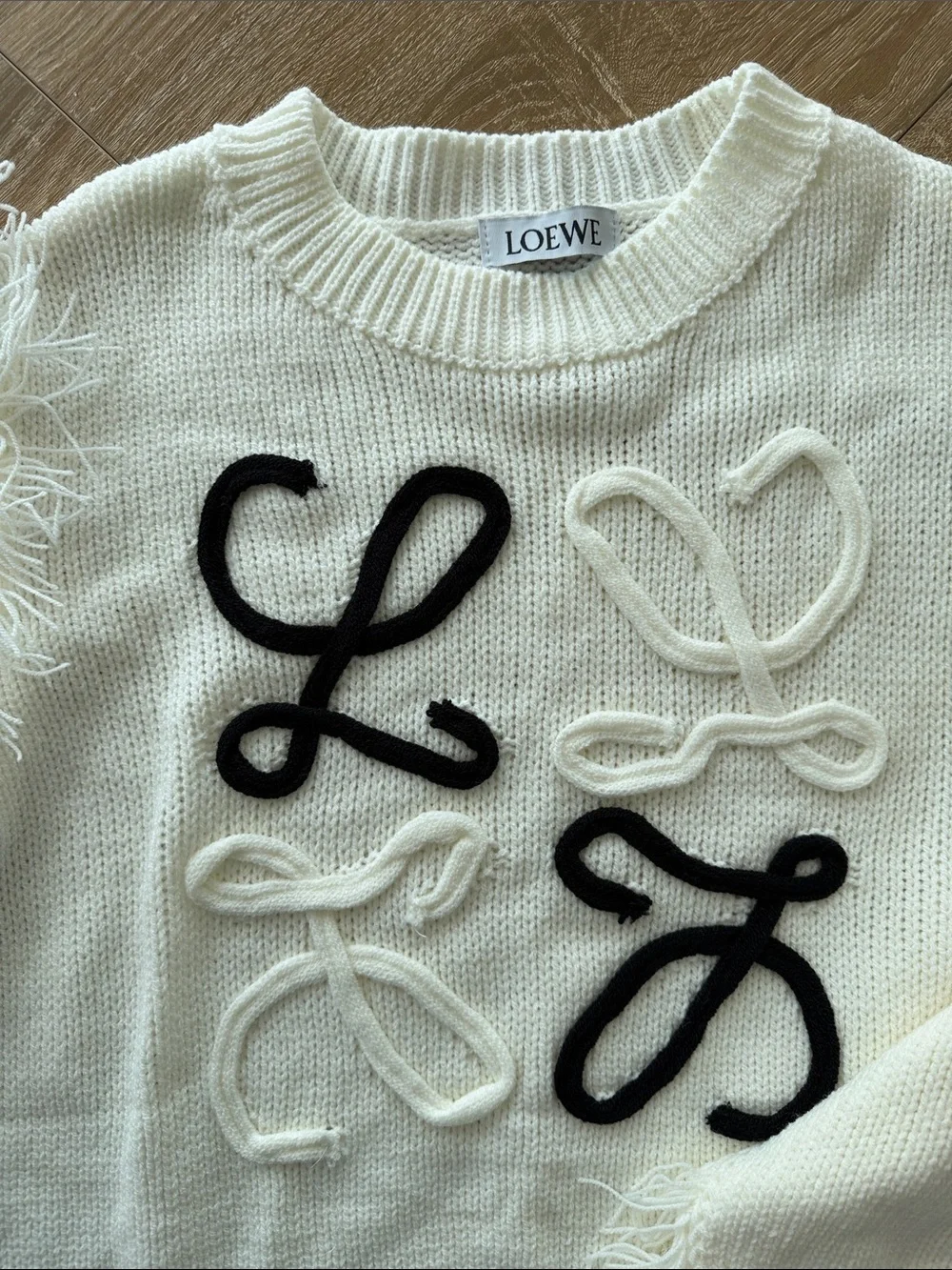 Loewe Ivory Knit Sweater with Black & Ivory Rope Logo Accents - Picture 2 of 3